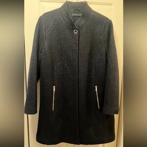 Ellos Black Wool blend Trench Coat w. Polka dot lining plus size 22